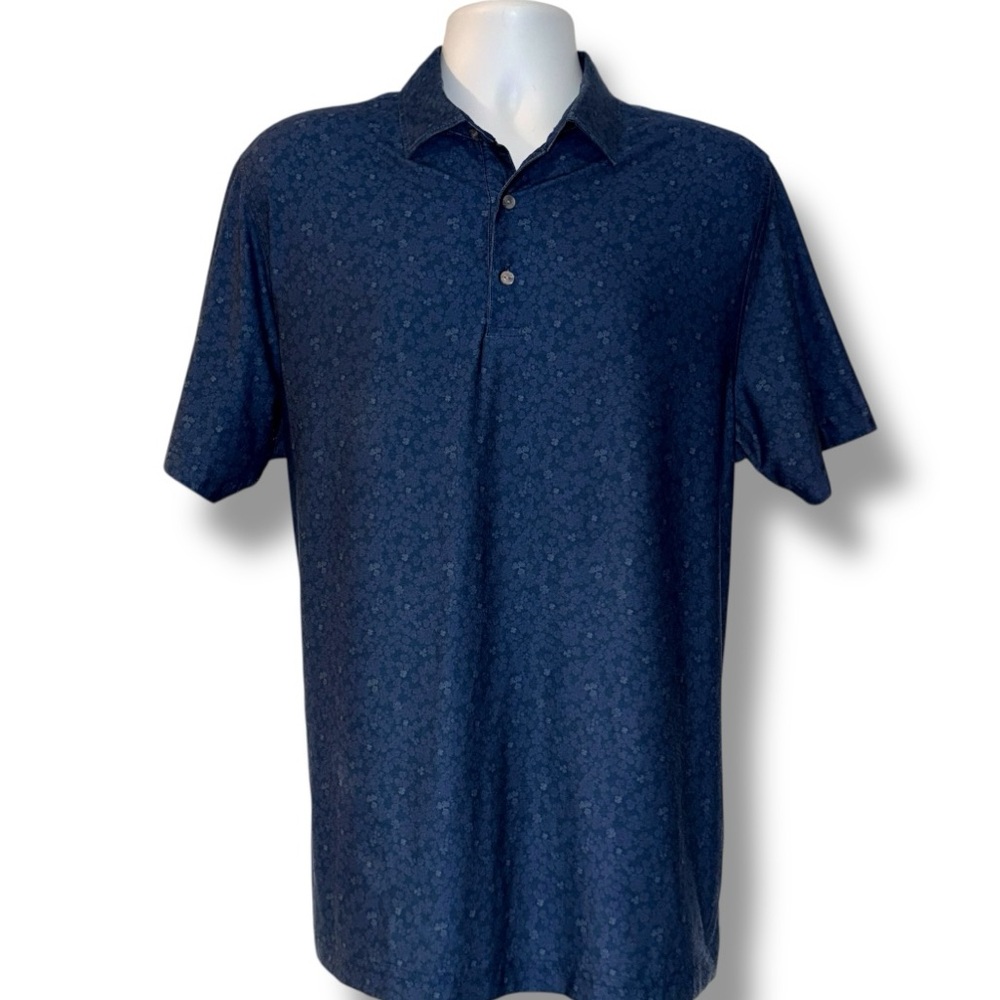 Hickey Freeman Performance Polo Shirt Navy Floral Print– Men’s Large (Measured)